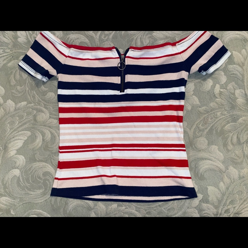 Aeropostale Stripe Off the Shoulder Bodycon Top